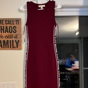 Knee length michael kors logo tape dress, color burgundy size small NEVER WORN